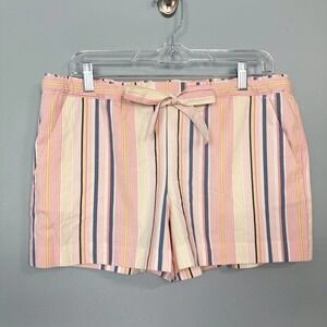 𝅺NWT Loft Striped Elastic Waist Drawstring Tie Waist Shorts with Pockets Size S